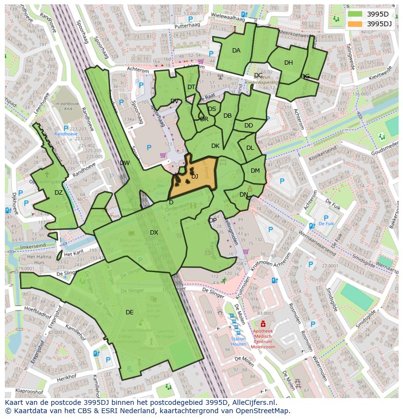 Afbeelding van het postcodegebied 3995 DJ op de kaart.