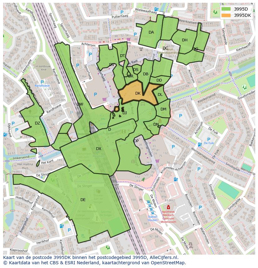 Afbeelding van het postcodegebied 3995 DK op de kaart.