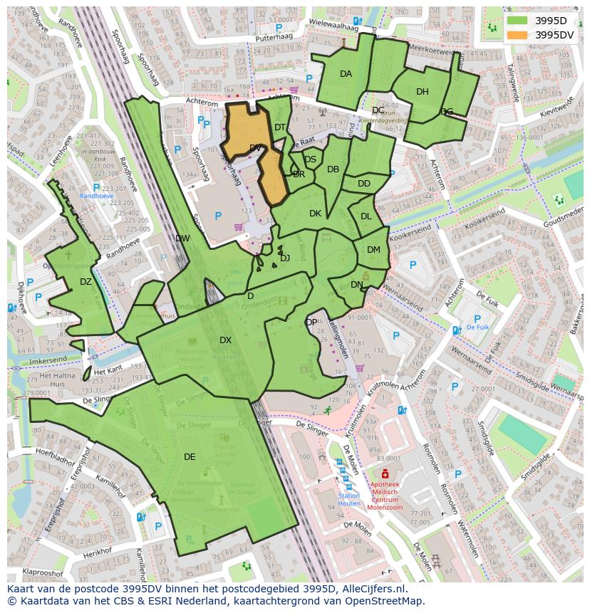 Afbeelding van het postcodegebied 3995 DV op de kaart.