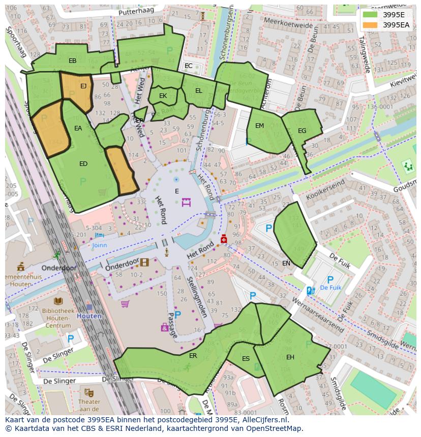 Afbeelding van het postcodegebied 3995 EA op de kaart.