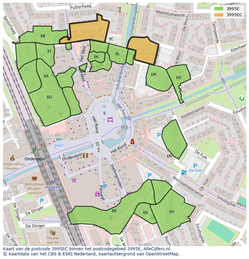 Afbeelding van het postcodegebied 3995 EC op de kaart.
