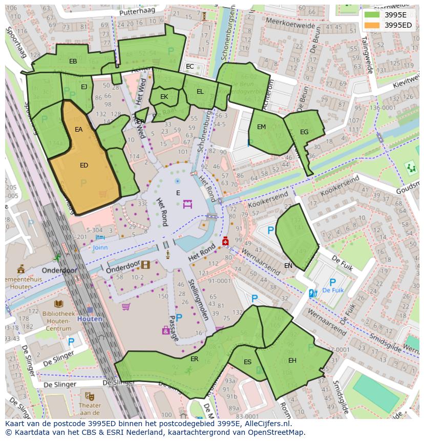 Afbeelding van het postcodegebied 3995 ED op de kaart.