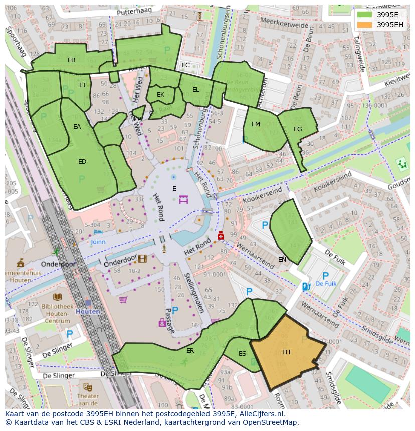 Afbeelding van het postcodegebied 3995 EH op de kaart.