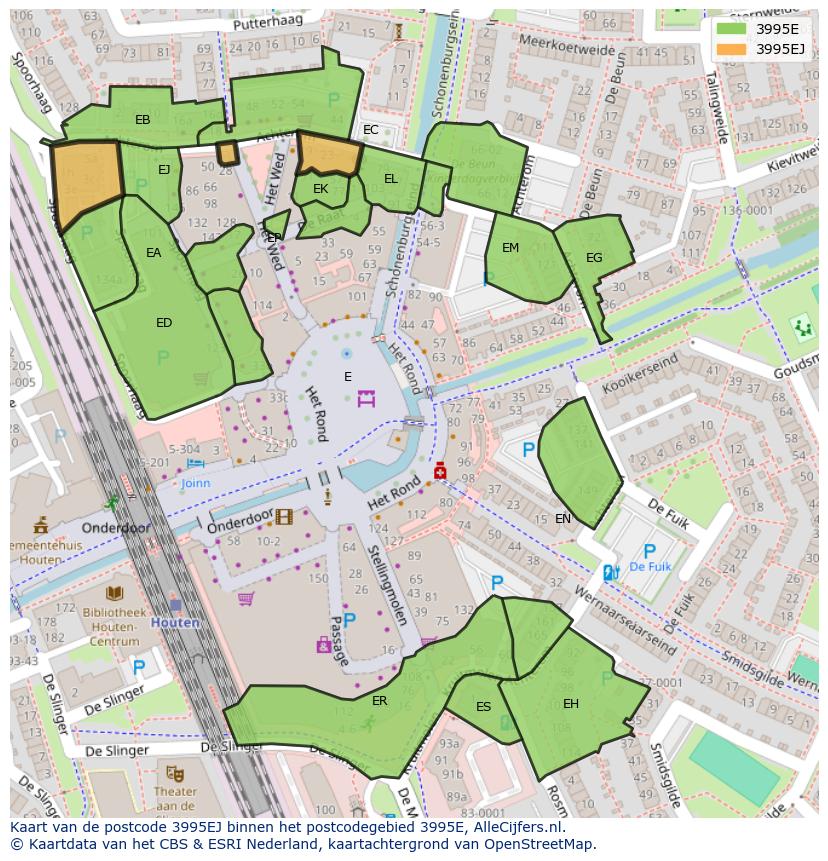 Afbeelding van het postcodegebied 3995 EJ op de kaart.