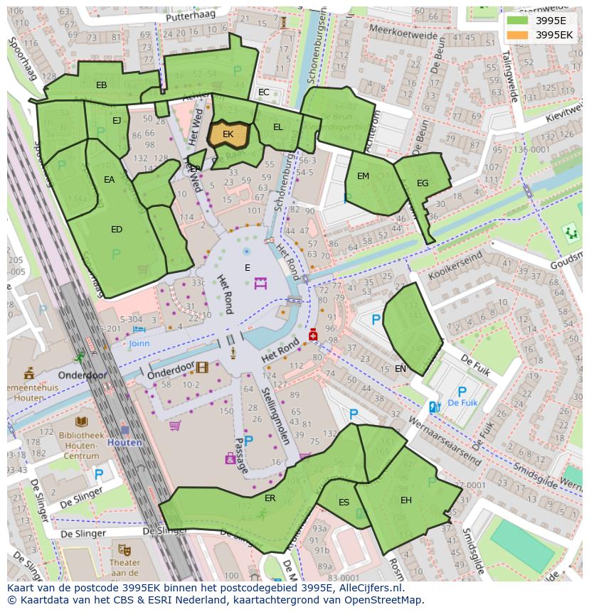 Afbeelding van het postcodegebied 3995 EK op de kaart.