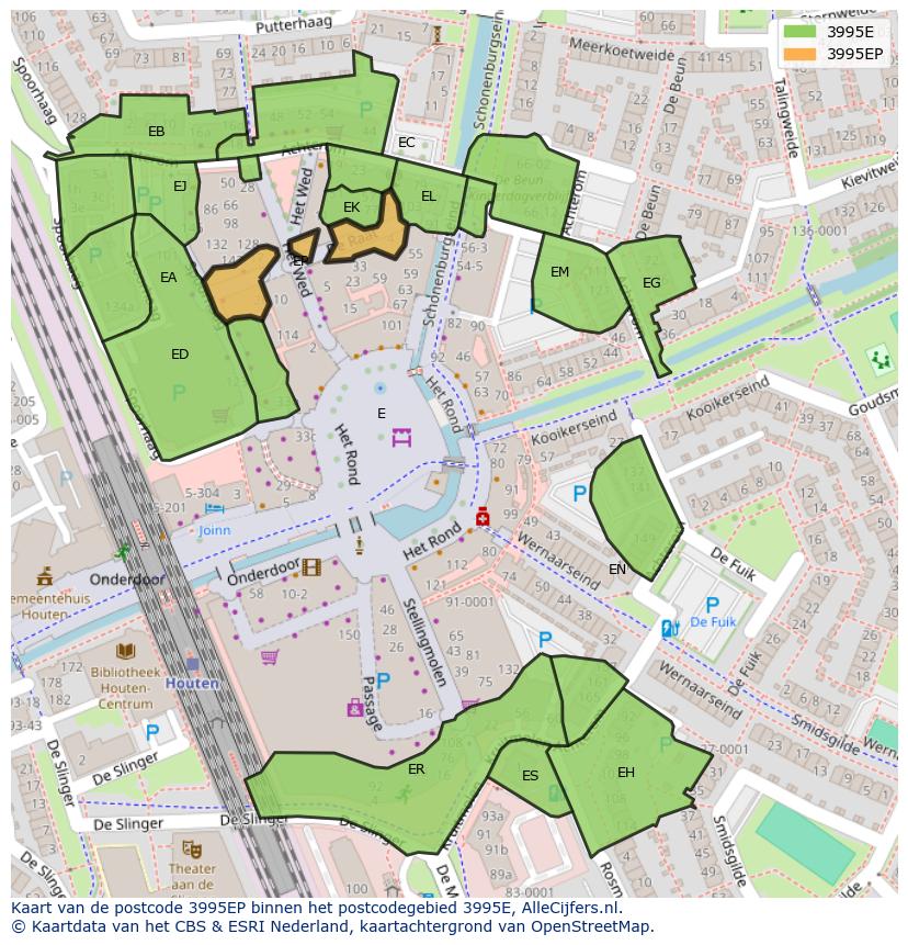 Afbeelding van het postcodegebied 3995 EP op de kaart.