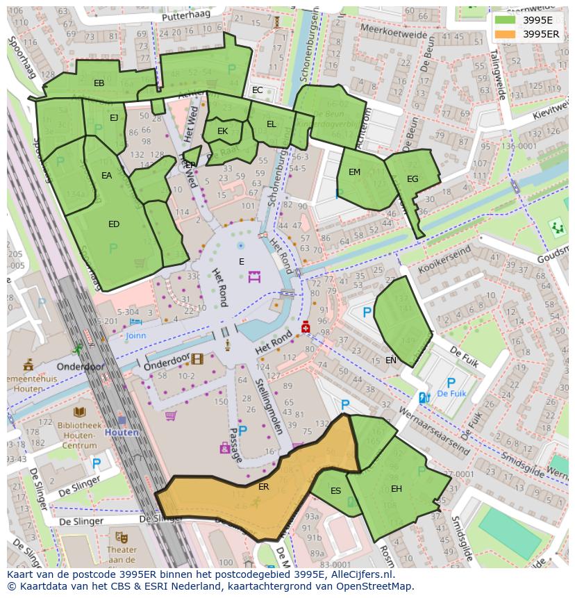 Afbeelding van het postcodegebied 3995 ER op de kaart.