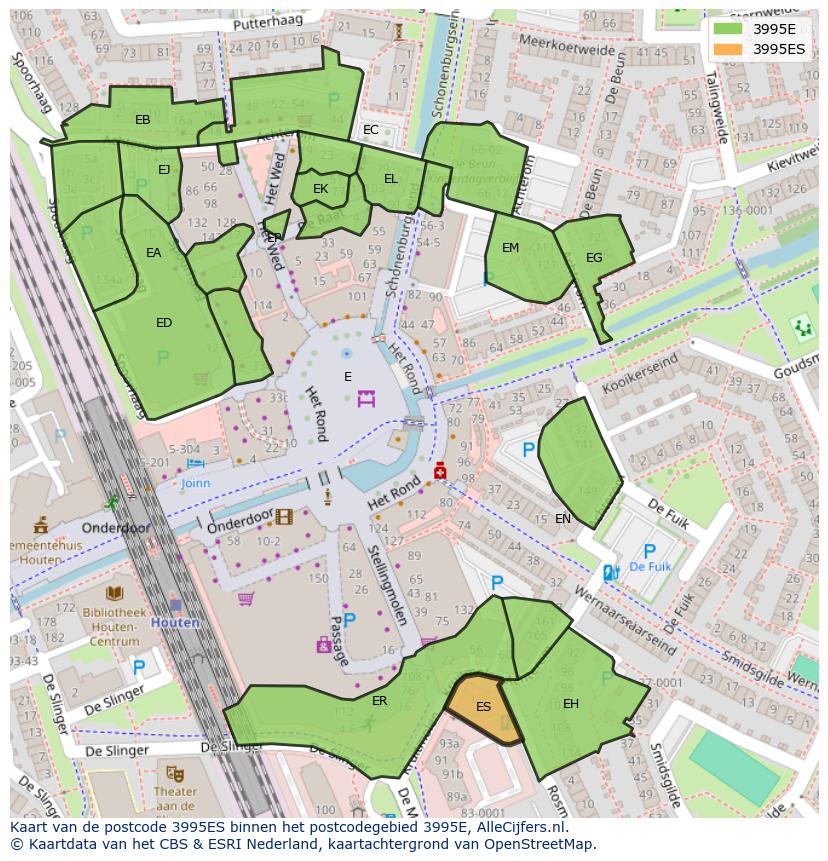 Afbeelding van het postcodegebied 3995 ES op de kaart.