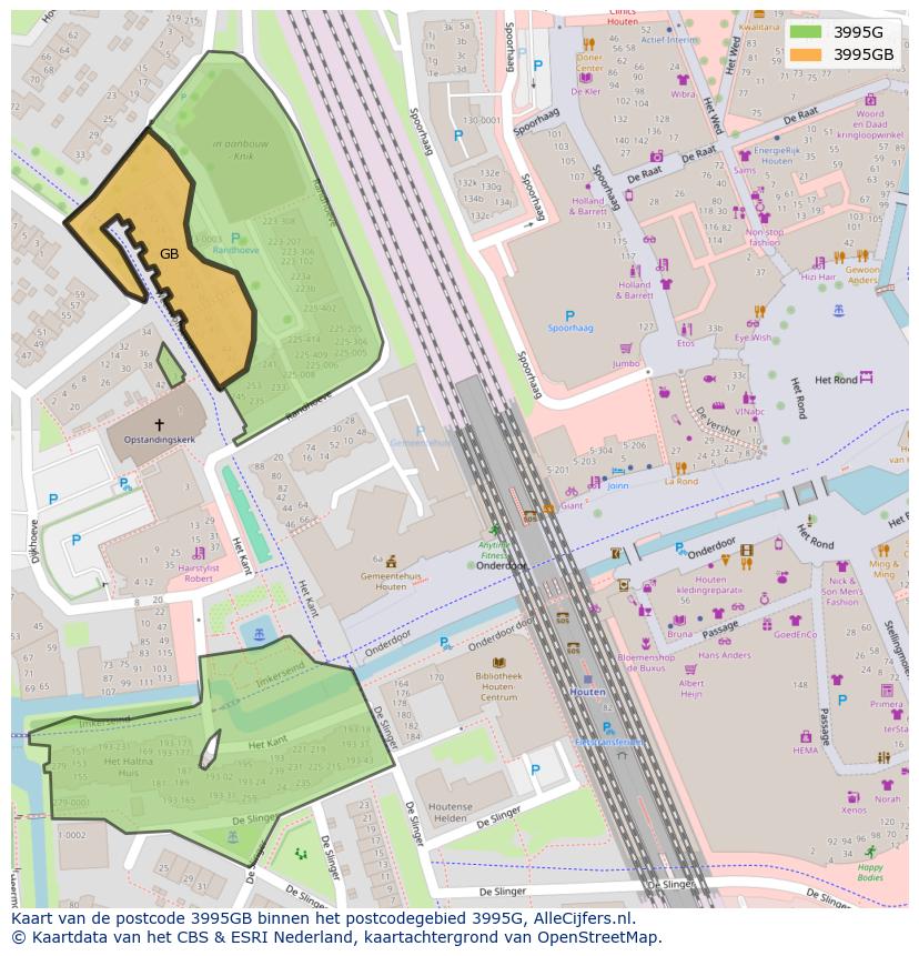 Afbeelding van het postcodegebied 3995 GB op de kaart.