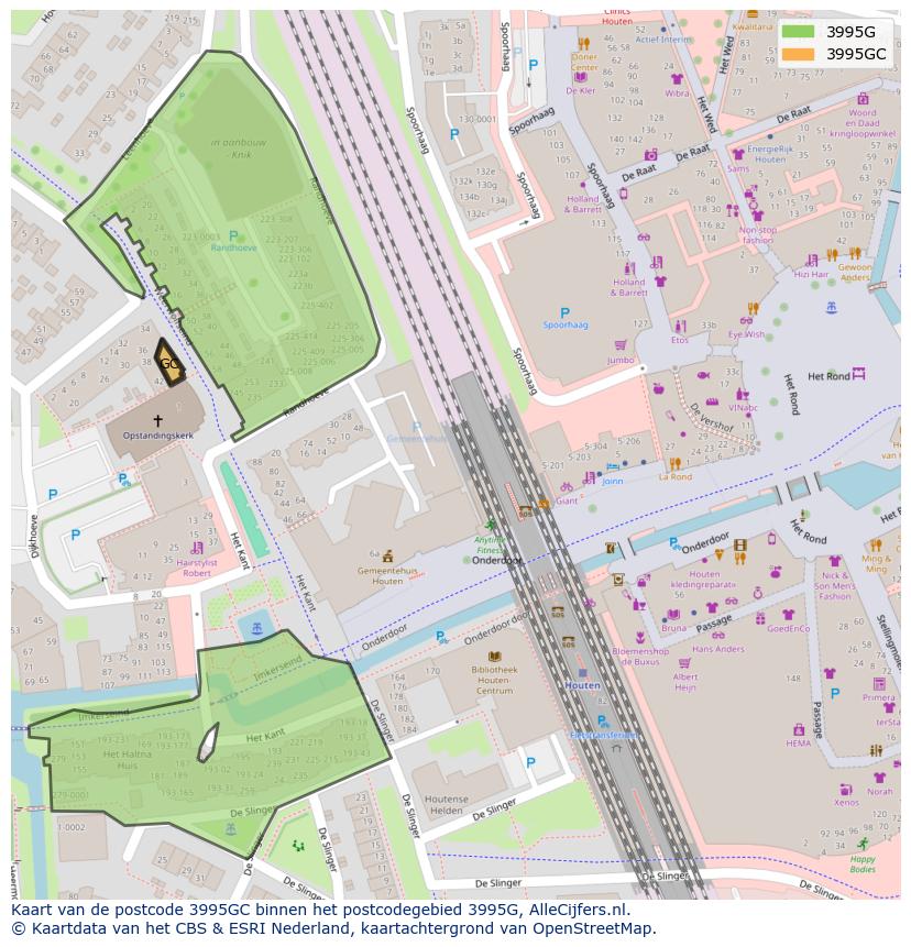 Afbeelding van het postcodegebied 3995 GC op de kaart.