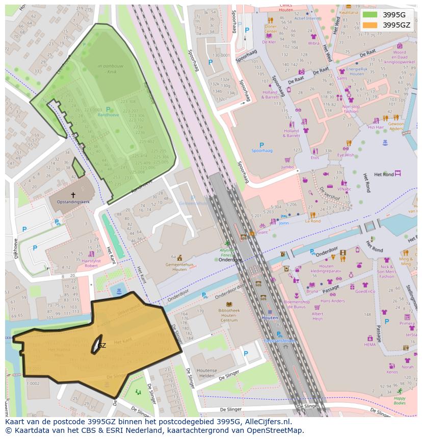 Afbeelding van het postcodegebied 3995 GZ op de kaart.