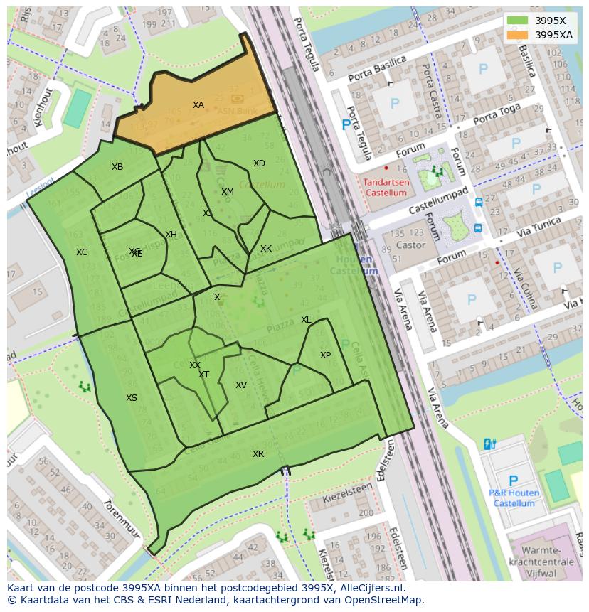 Afbeelding van het postcodegebied 3995 XA op de kaart.