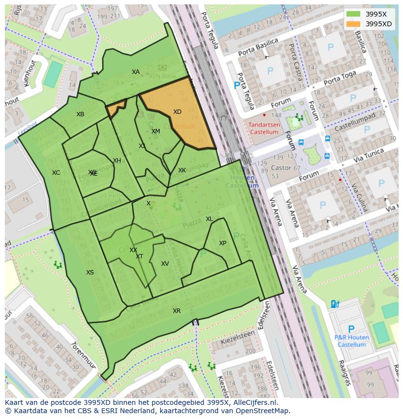 Afbeelding van het postcodegebied 3995 XD op de kaart.