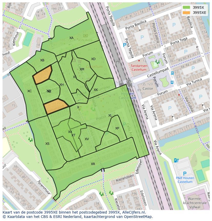 Afbeelding van het postcodegebied 3995 XE op de kaart.