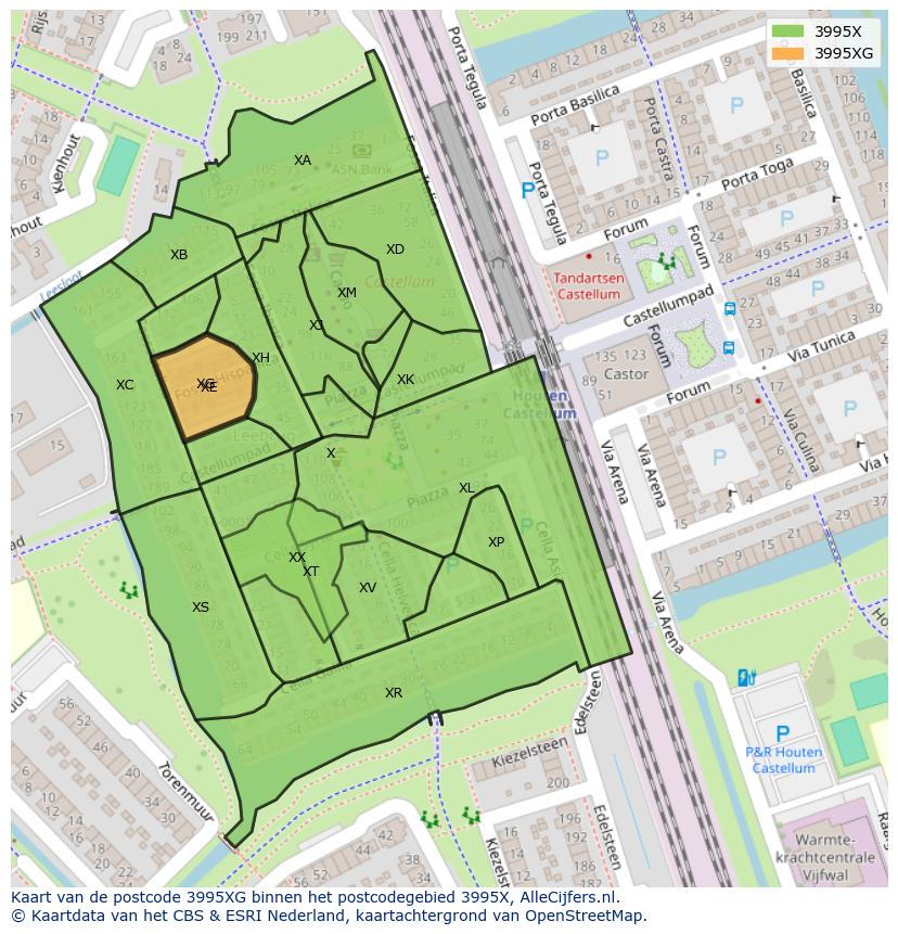 Afbeelding van het postcodegebied 3995 XG op de kaart.