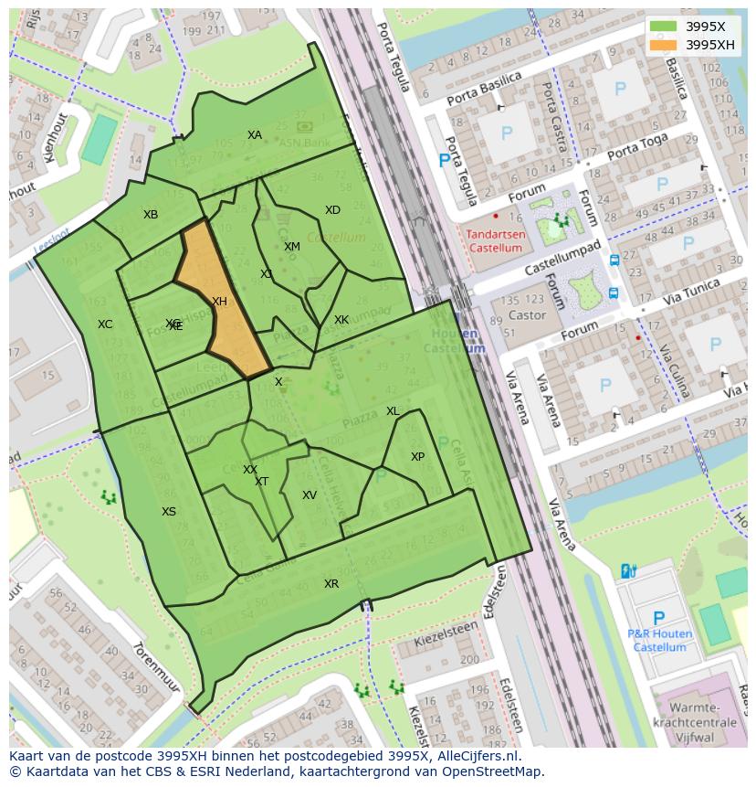 Afbeelding van het postcodegebied 3995 XH op de kaart.