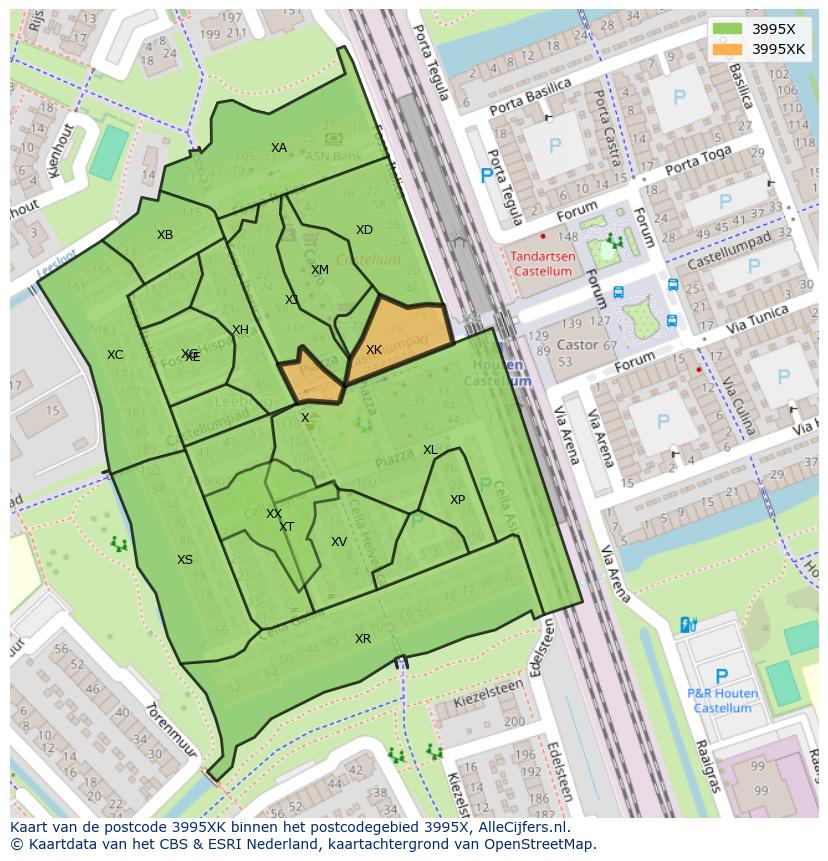 Afbeelding van het postcodegebied 3995 XK op de kaart.