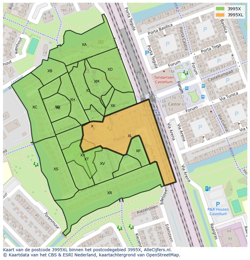 Afbeelding van het postcodegebied 3995 XL op de kaart.