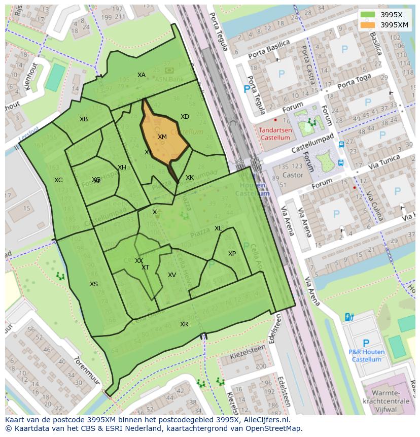 Afbeelding van het postcodegebied 3995 XM op de kaart.