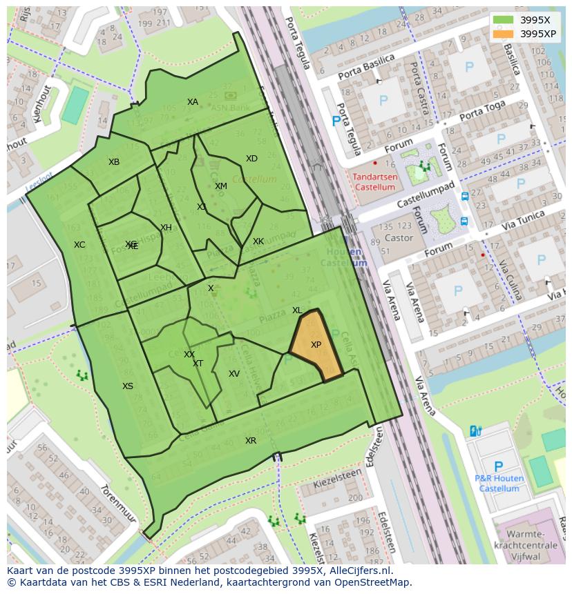 Afbeelding van het postcodegebied 3995 XP op de kaart.