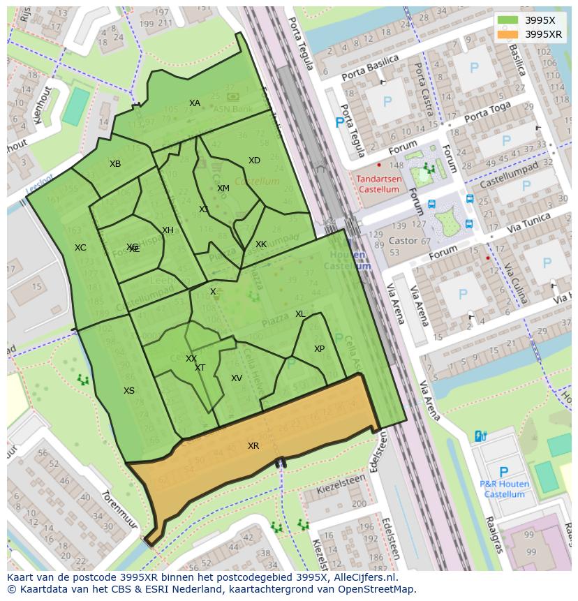 Afbeelding van het postcodegebied 3995 XR op de kaart.