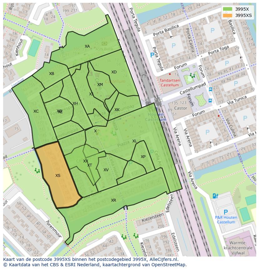 Afbeelding van het postcodegebied 3995 XS op de kaart.