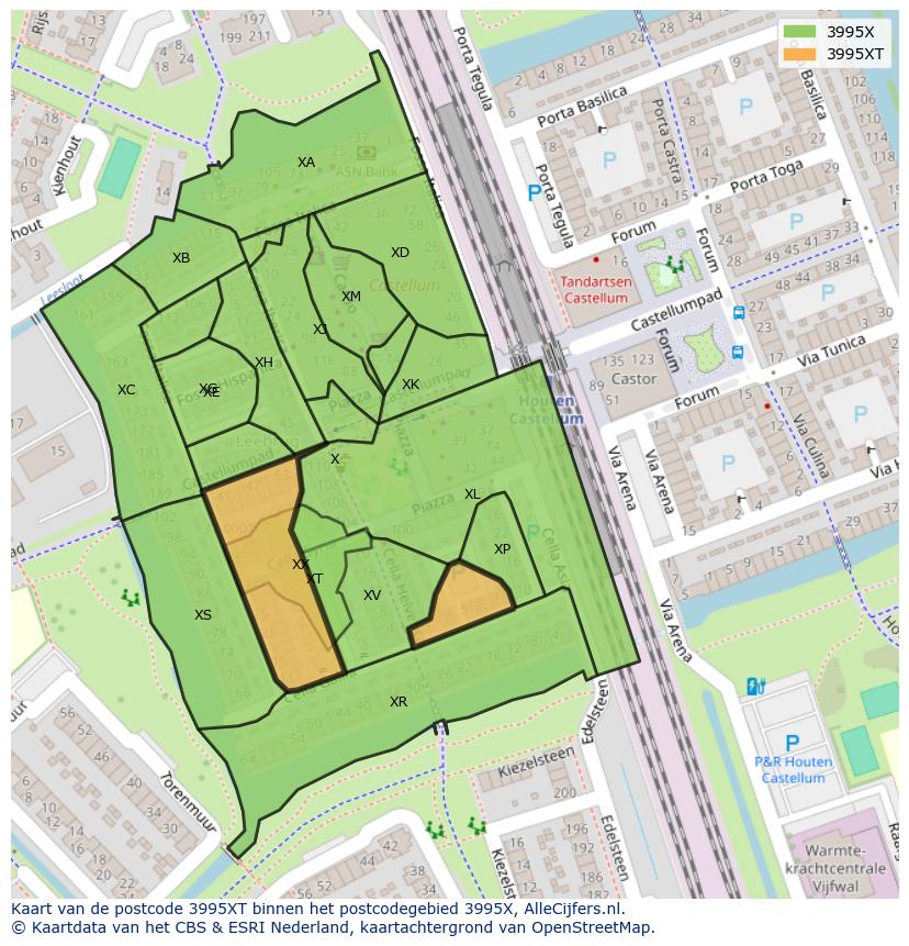 Afbeelding van het postcodegebied 3995 XT op de kaart.