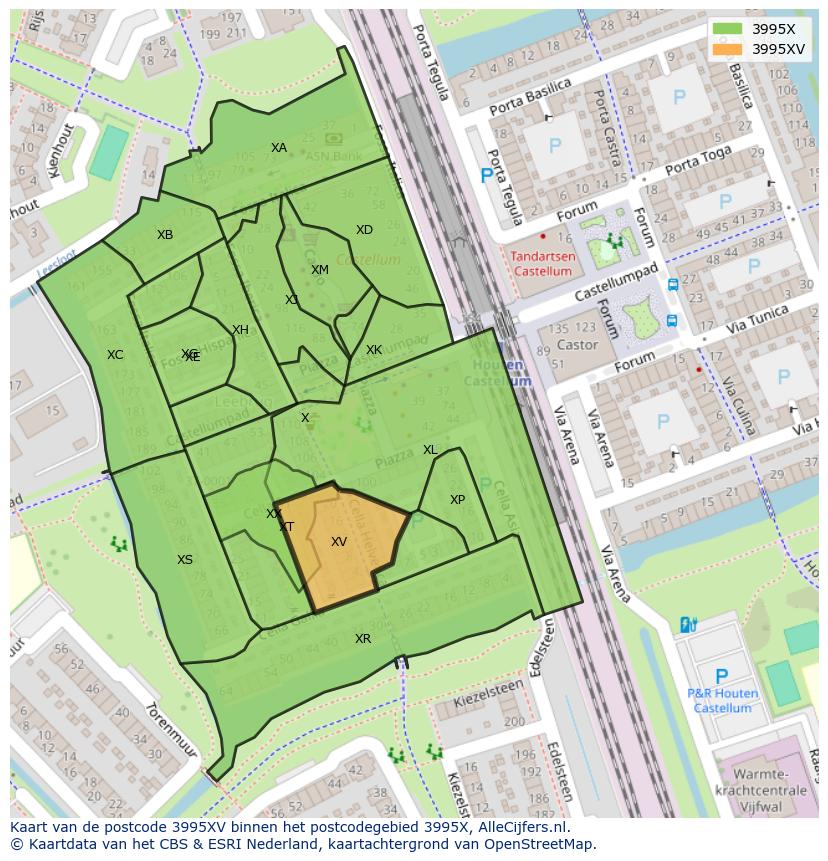 Afbeelding van het postcodegebied 3995 XV op de kaart.