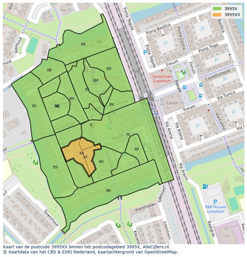 Afbeelding van het postcodegebied 3995 XX op de kaart.