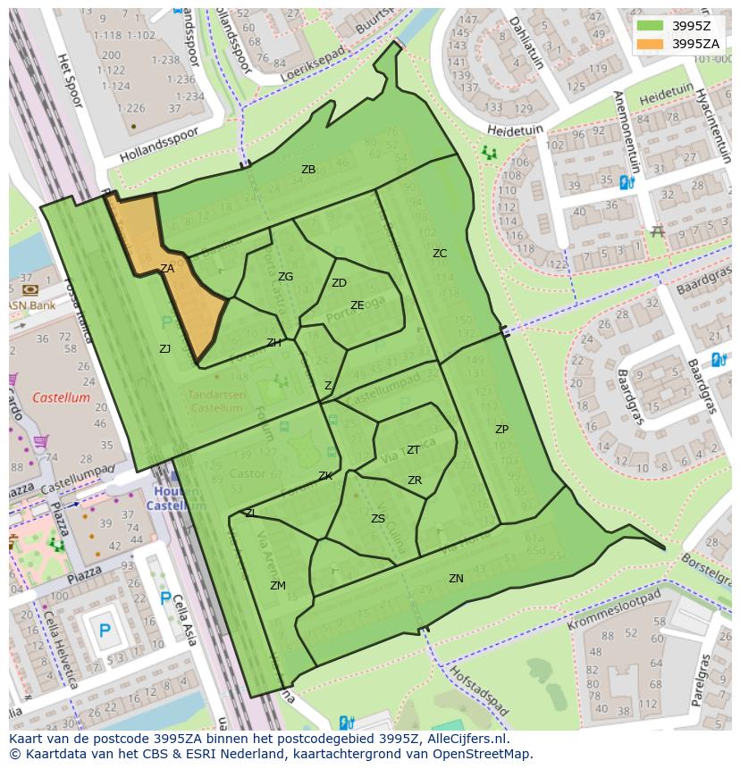 Afbeelding van het postcodegebied 3995 ZA op de kaart.