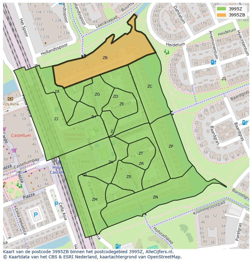 Afbeelding van het postcodegebied 3995 ZB op de kaart.