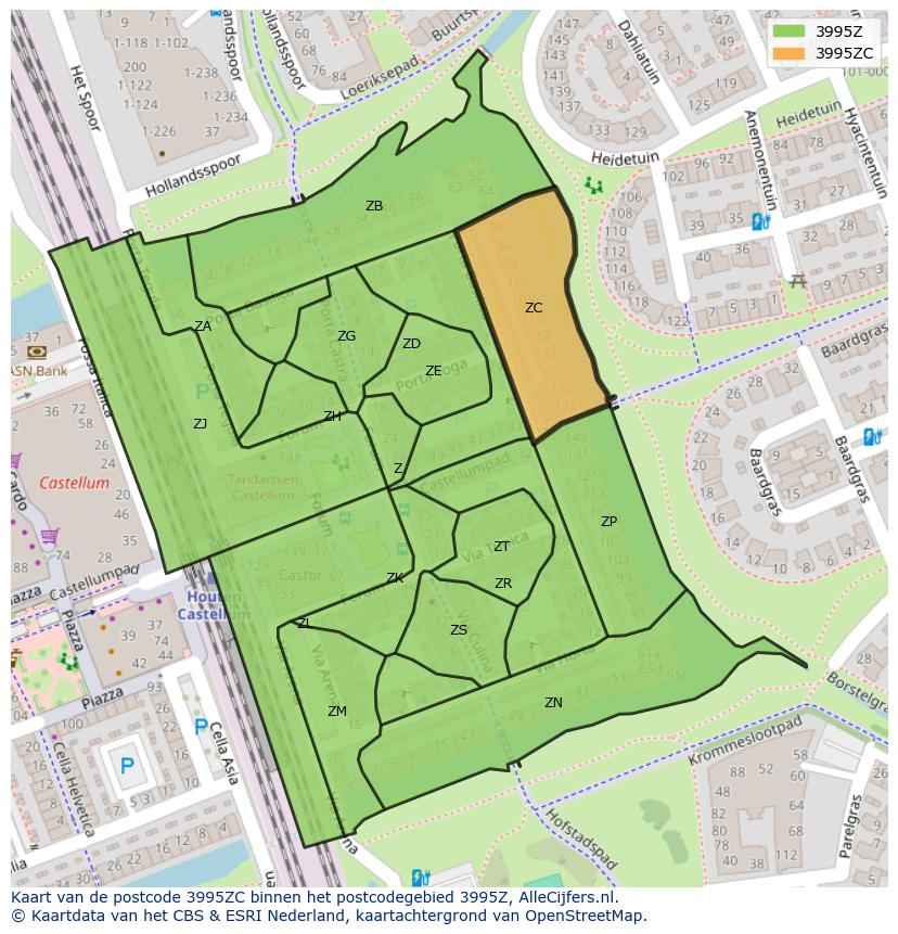 Afbeelding van het postcodegebied 3995 ZC op de kaart.
