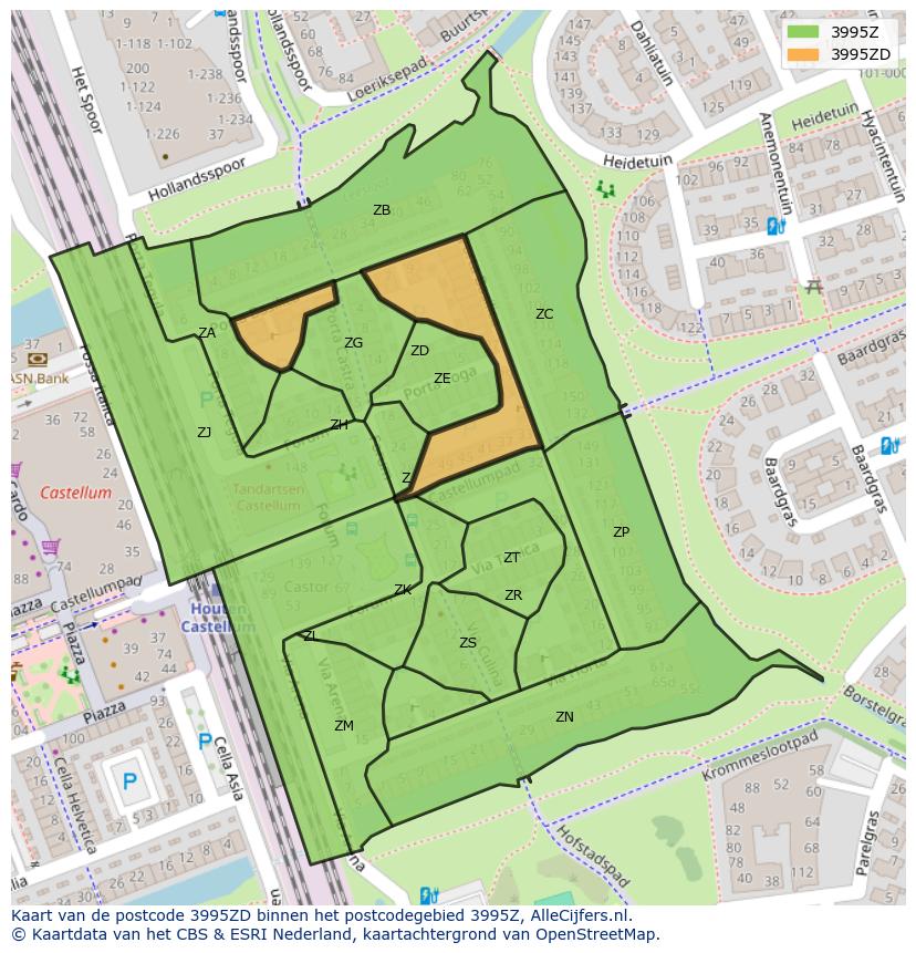 Afbeelding van het postcodegebied 3995 ZD op de kaart.