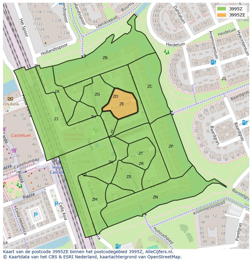 Afbeelding van het postcodegebied 3995 ZE op de kaart.