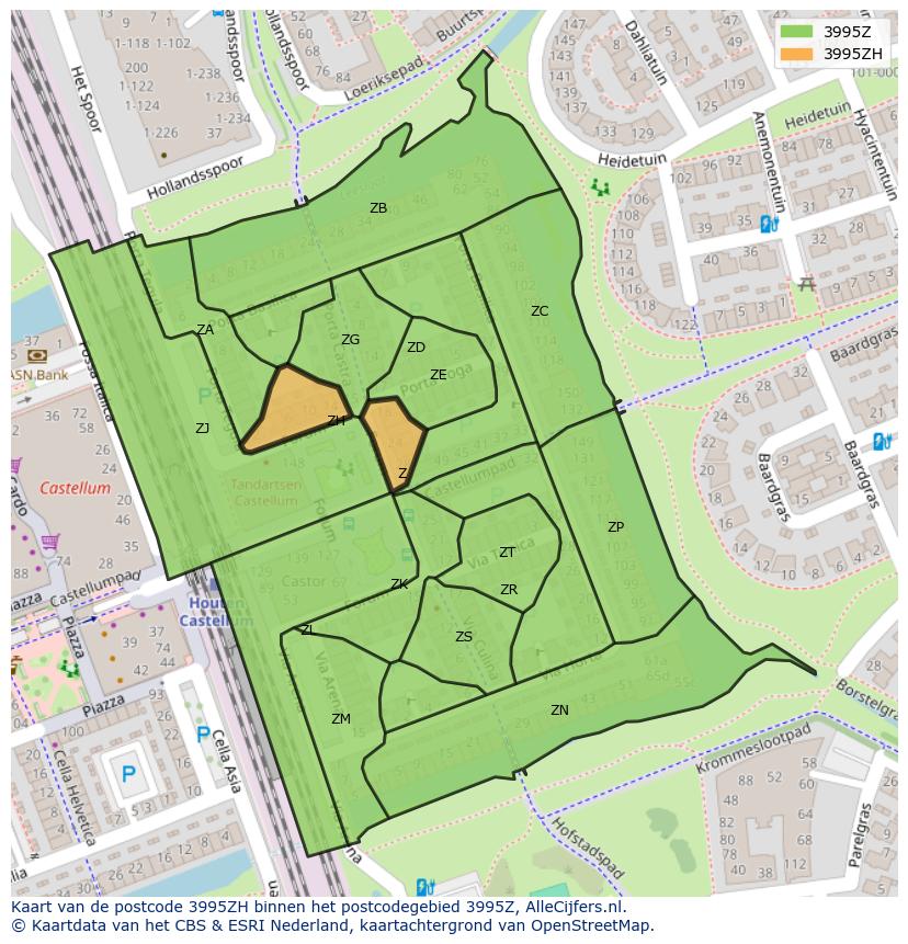 Afbeelding van het postcodegebied 3995 ZH op de kaart.