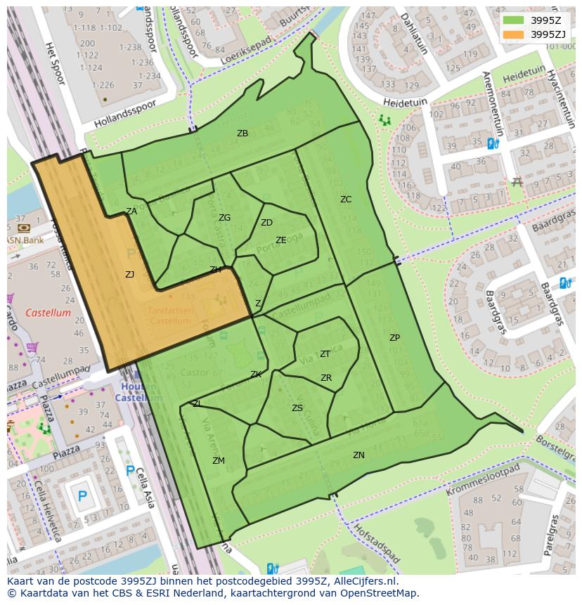 Afbeelding van het postcodegebied 3995 ZJ op de kaart.