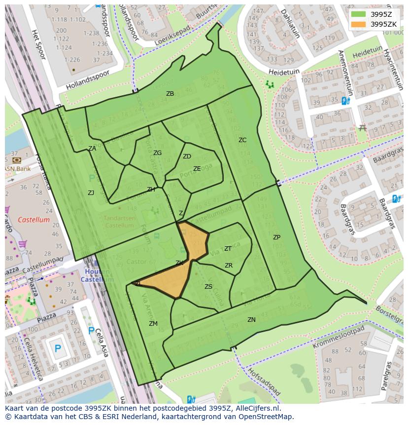Afbeelding van het postcodegebied 3995 ZK op de kaart.