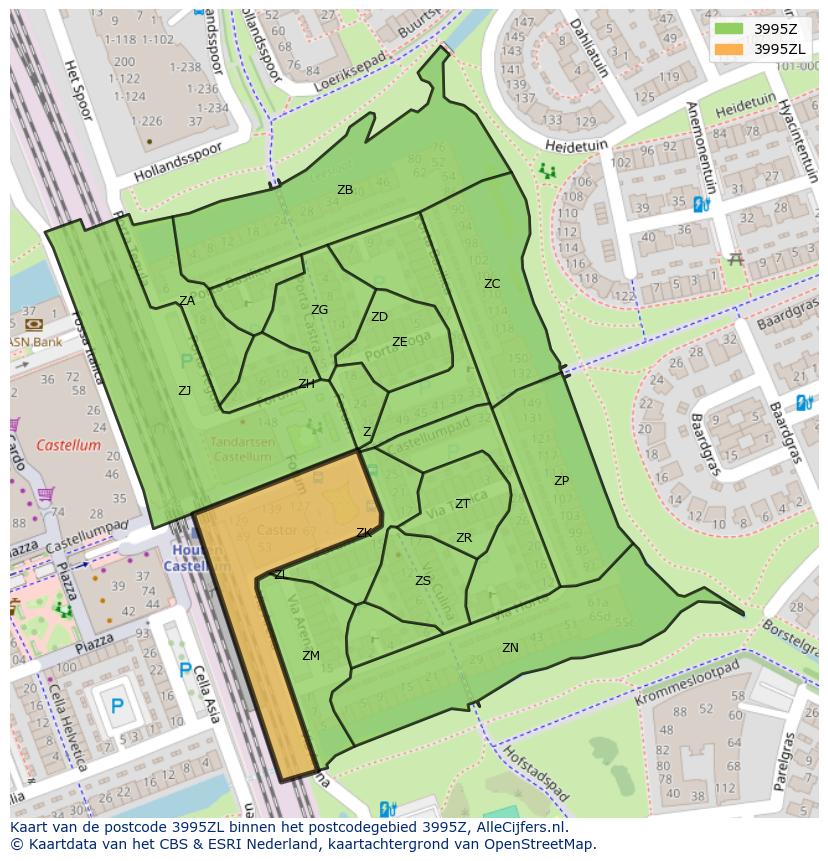 Afbeelding van het postcodegebied 3995 ZL op de kaart.