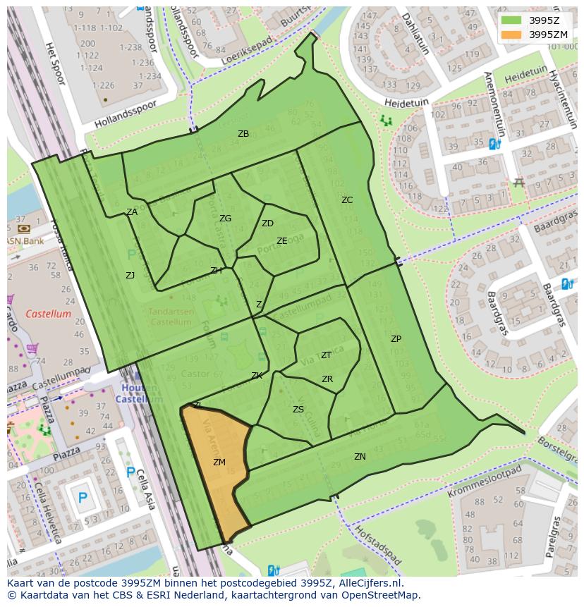 Afbeelding van het postcodegebied 3995 ZM op de kaart.