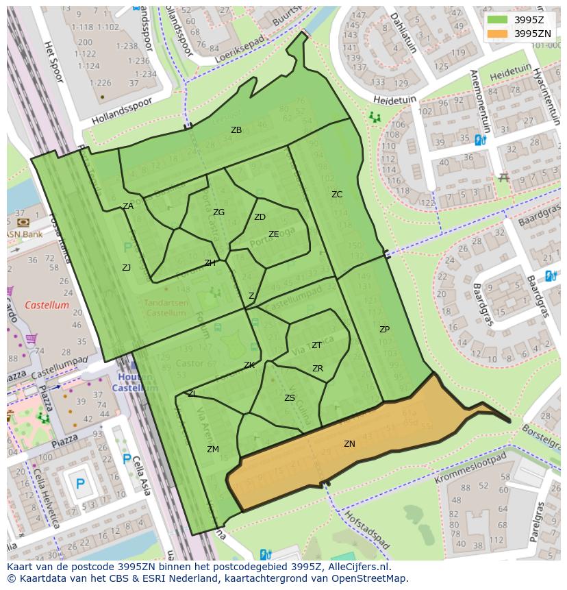 Afbeelding van het postcodegebied 3995 ZN op de kaart.