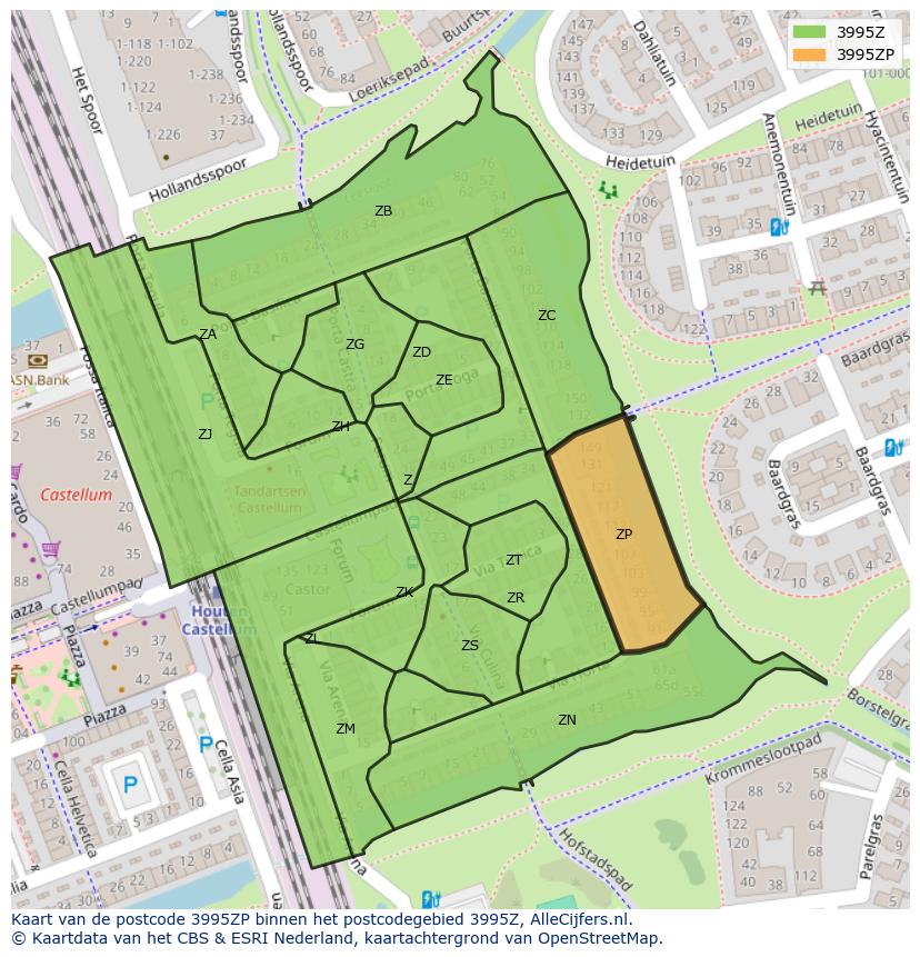 Afbeelding van het postcodegebied 3995 ZP op de kaart.