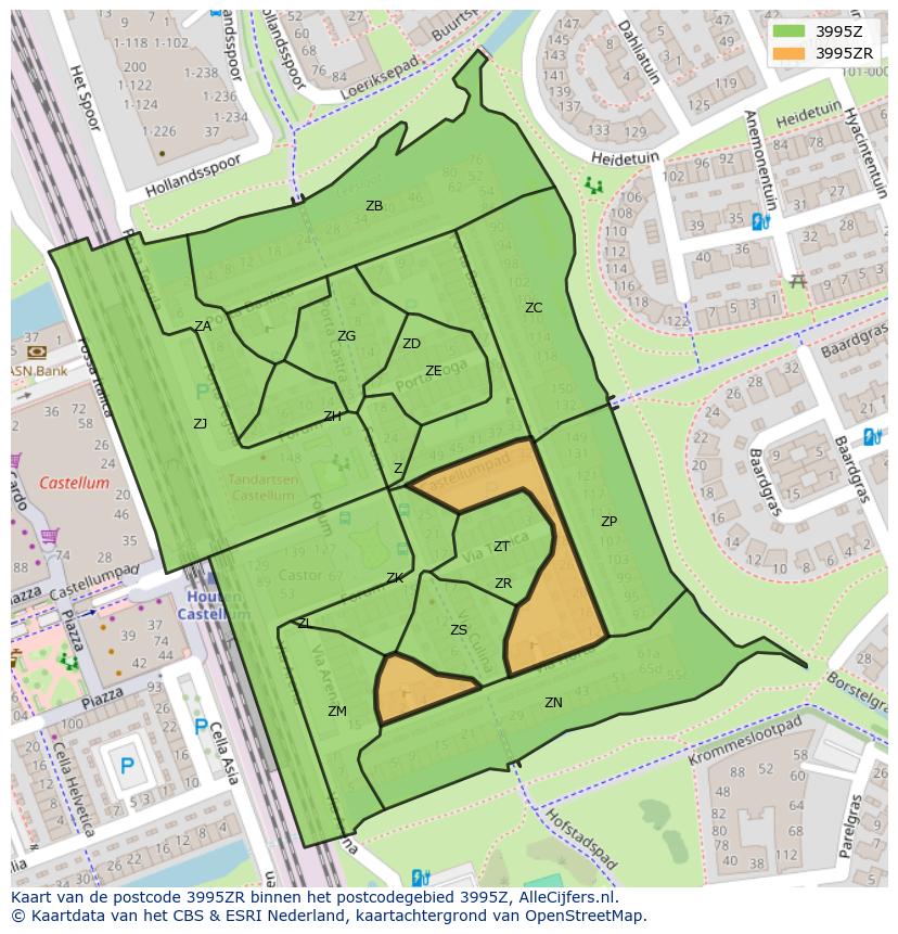 Afbeelding van het postcodegebied 3995 ZR op de kaart.