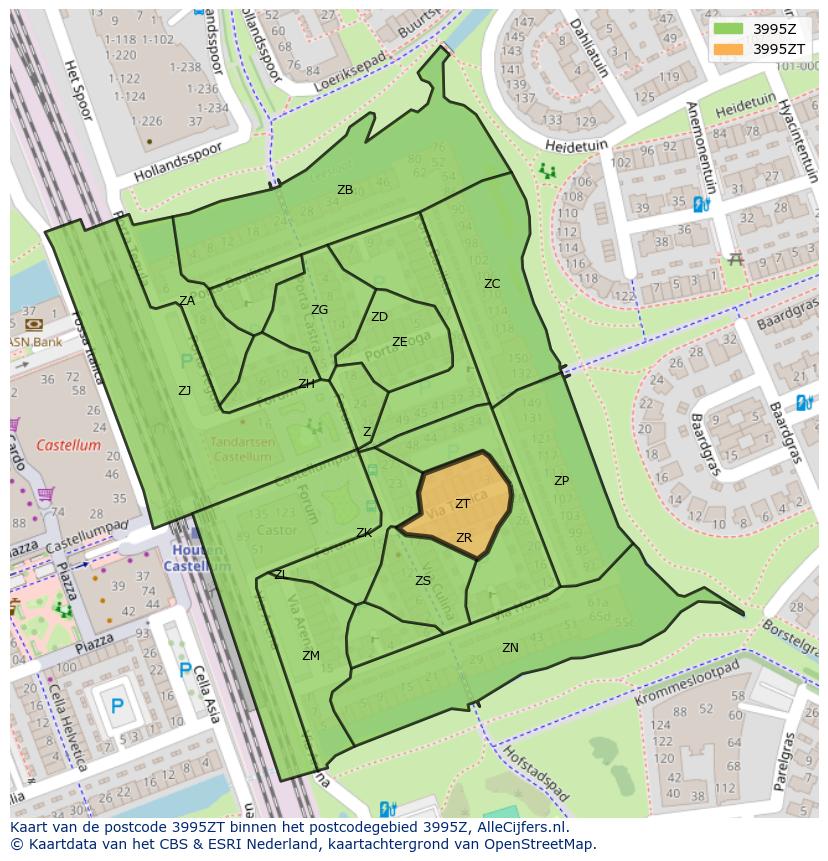 Afbeelding van het postcodegebied 3995 ZT op de kaart.