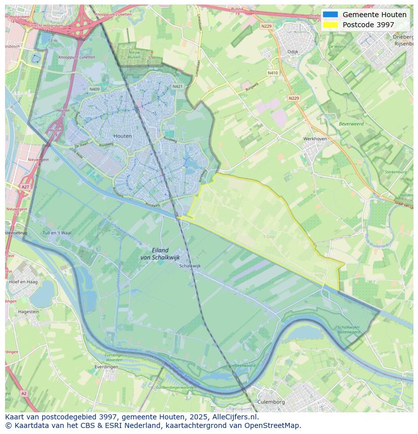 Afbeelding van het postcodegebied 3997 op de kaart.