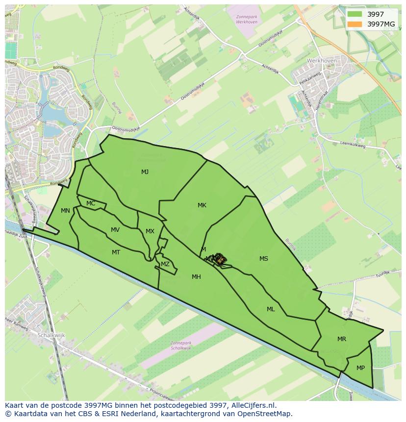 Afbeelding van het postcodegebied 3997 MG op de kaart.
