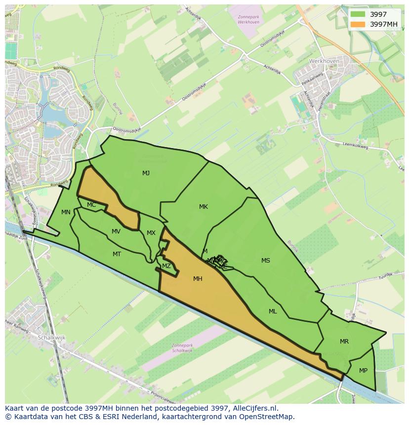 Afbeelding van het postcodegebied 3997 MH op de kaart.