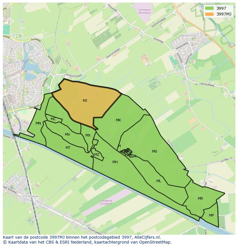 Afbeelding van het postcodegebied 3997 MJ op de kaart.