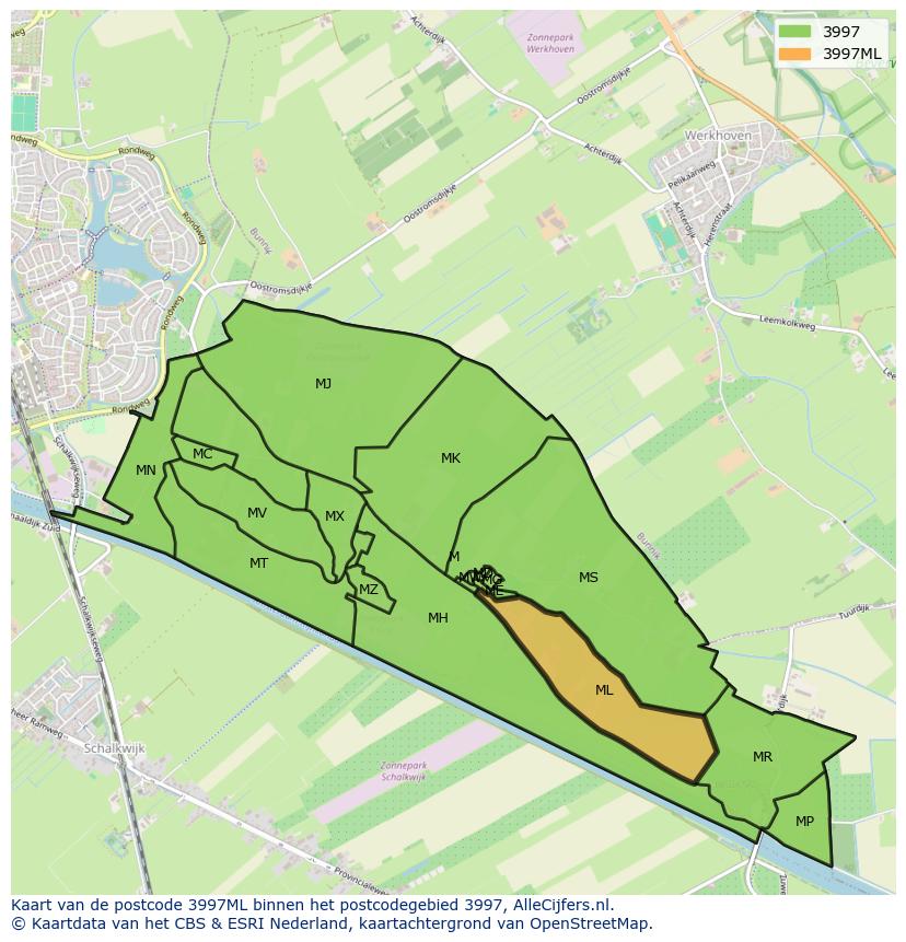 Afbeelding van het postcodegebied 3997 ML op de kaart.