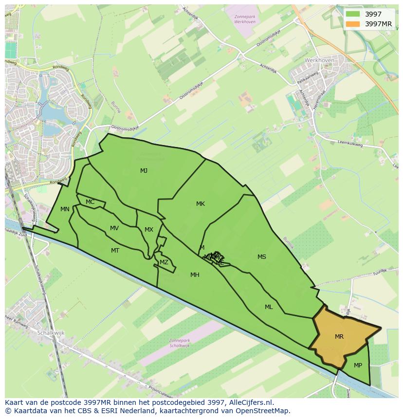 Afbeelding van het postcodegebied 3997 MR op de kaart.