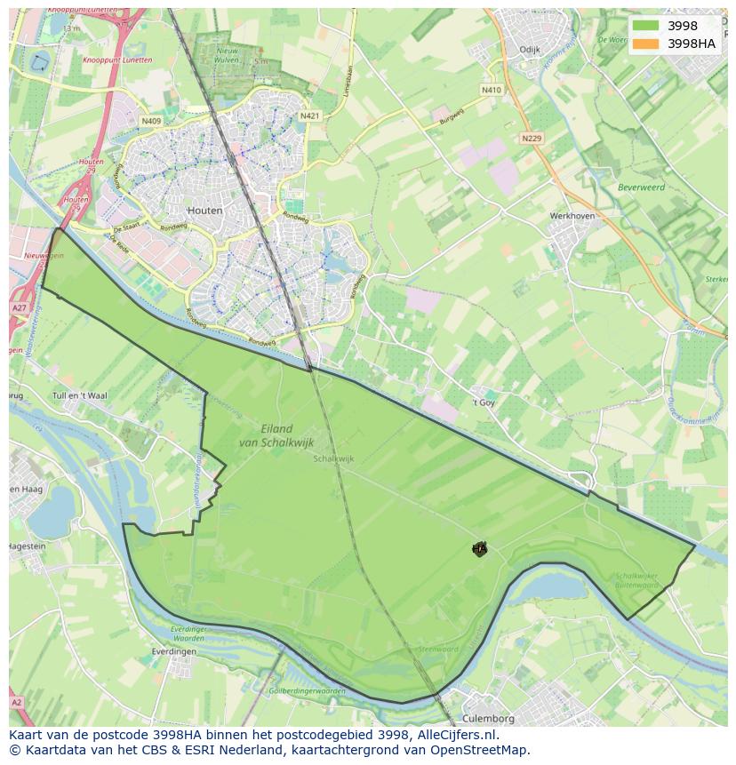Afbeelding van het postcodegebied 3998 HA op de kaart.